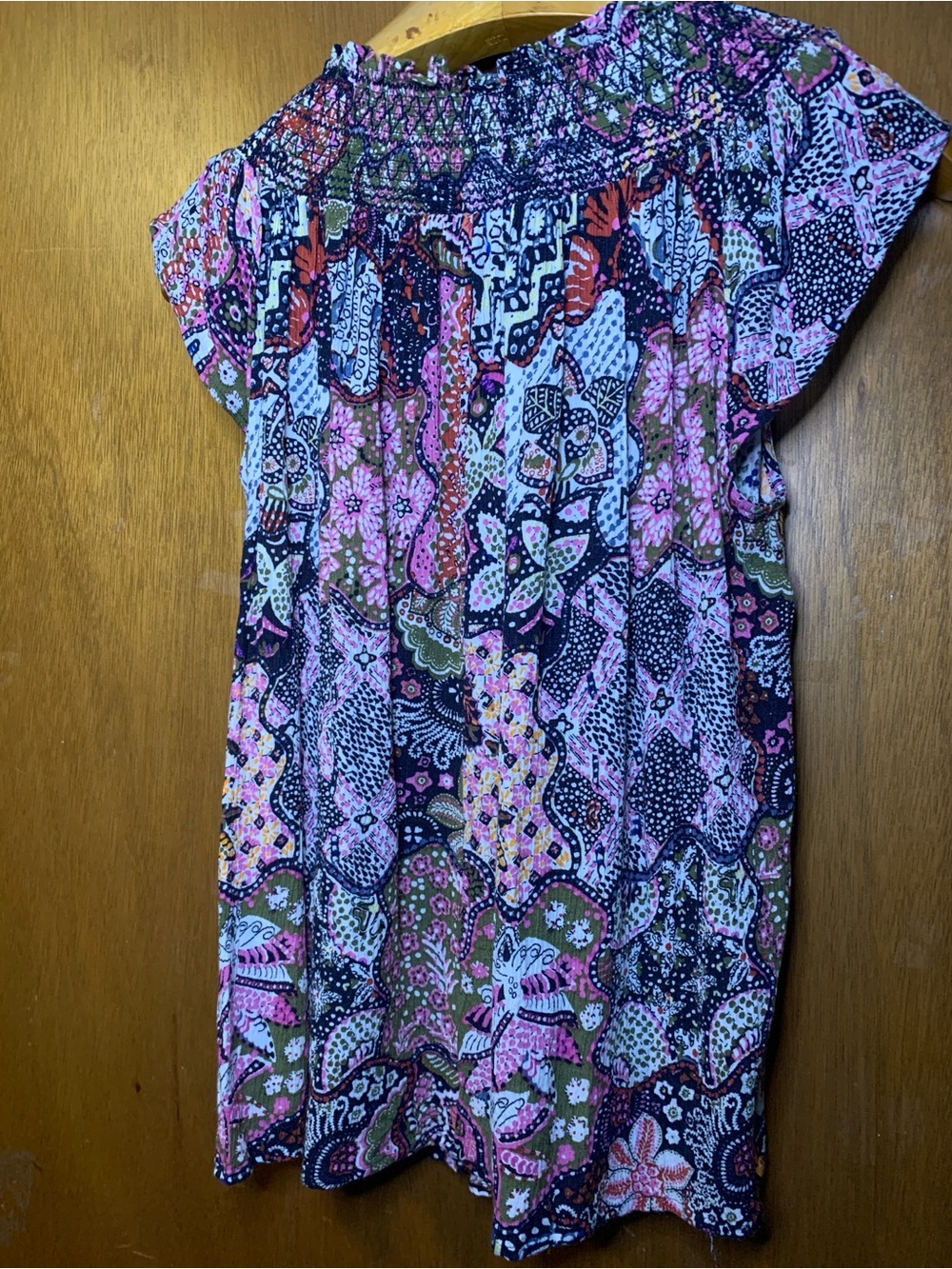 LOFT Multi-Color Patchwork Smocked Yoke Top - Picture 7 of 7